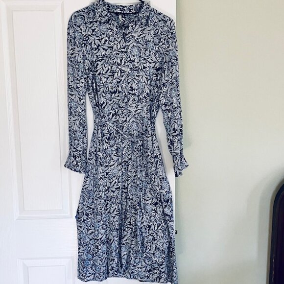 Joules British country blue floral midi dress button and belt women's size 6 - Picture 2 of 6